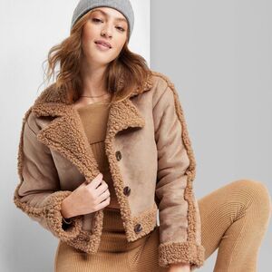 wild fable Tan Sherpa-Trim Suede Jacket